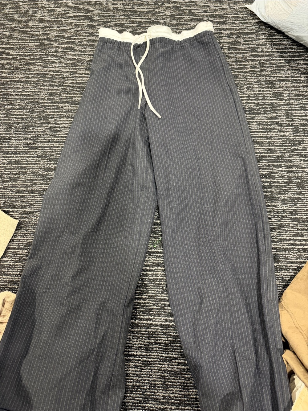 Zara Black Pinstriped Drawstring Joggers with White Waistband